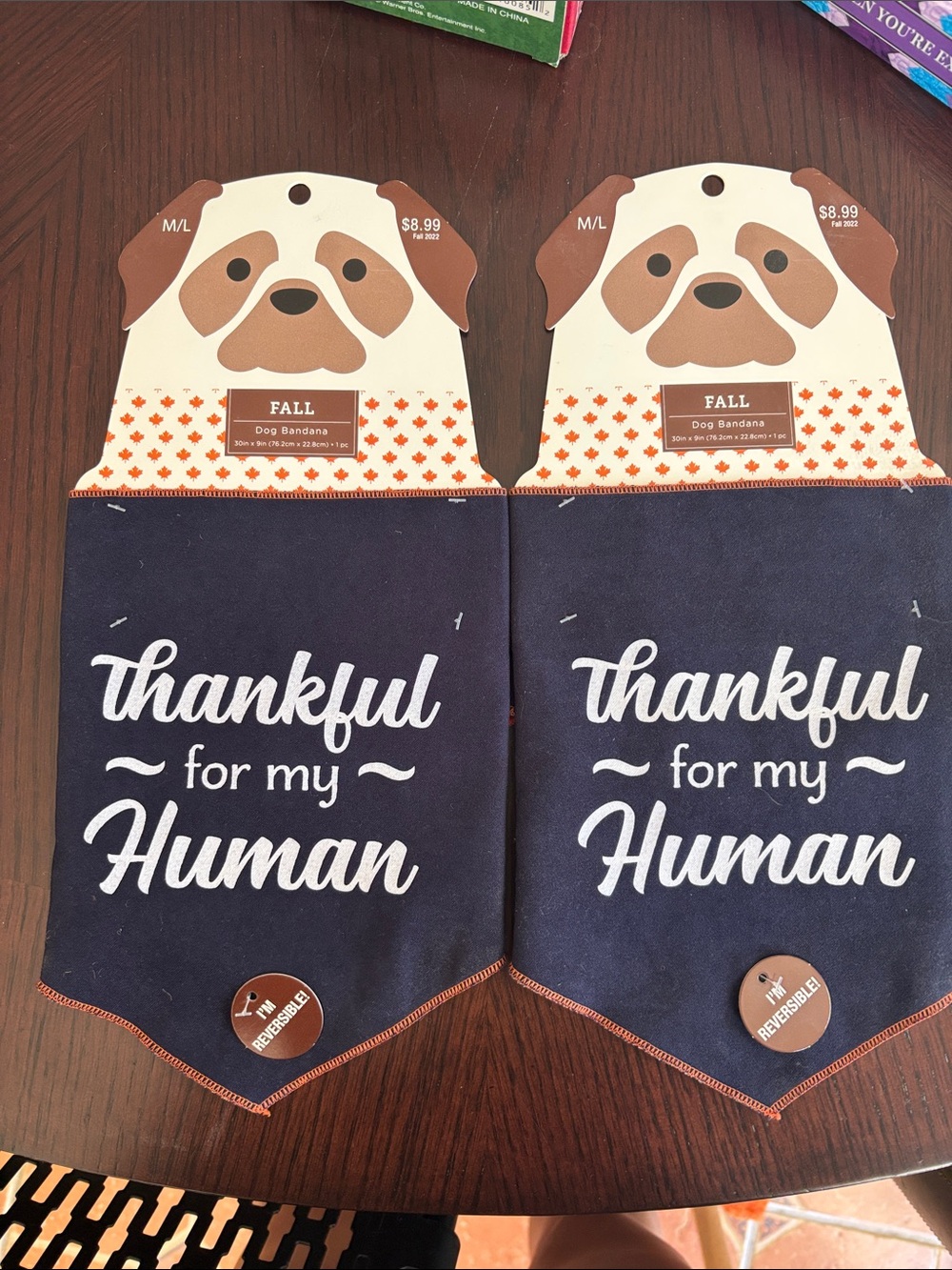 BUNDLE OF 2 - Fall 'Thankful for my Human' Navy Dog Bandana - Reversible